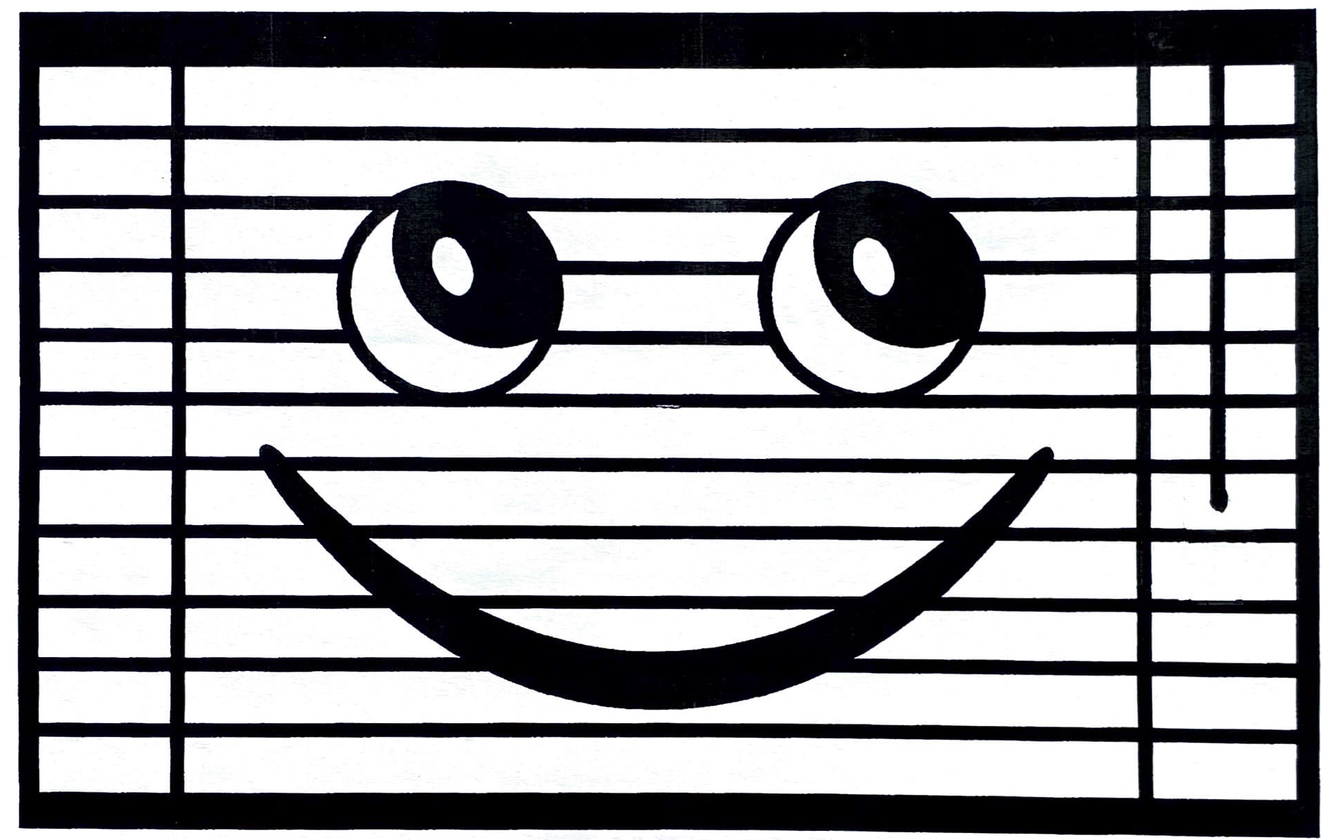 an artwork of a window blinds with a smiling face