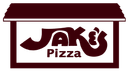 Jak's Pizza logo in maroon and white, shaped like a house.