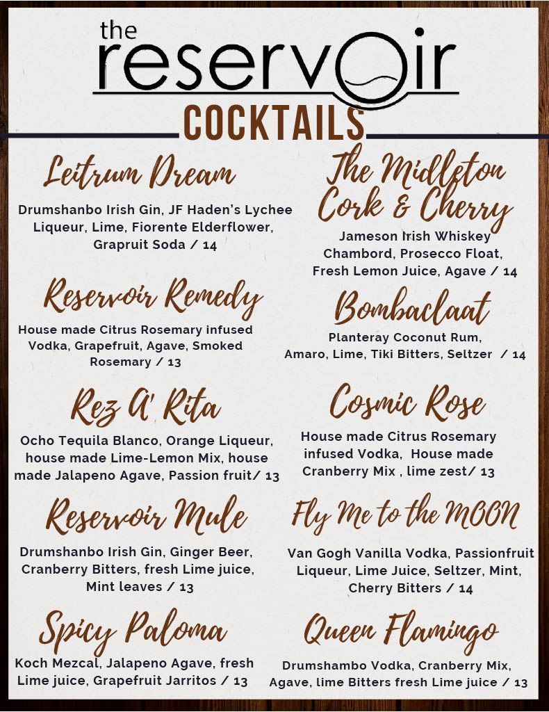 The Reservoir Menu page 1