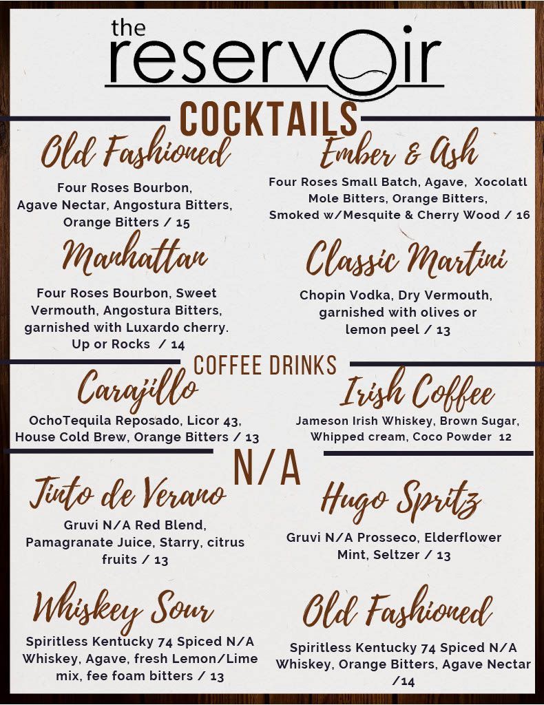The Reservoir Menu page 2