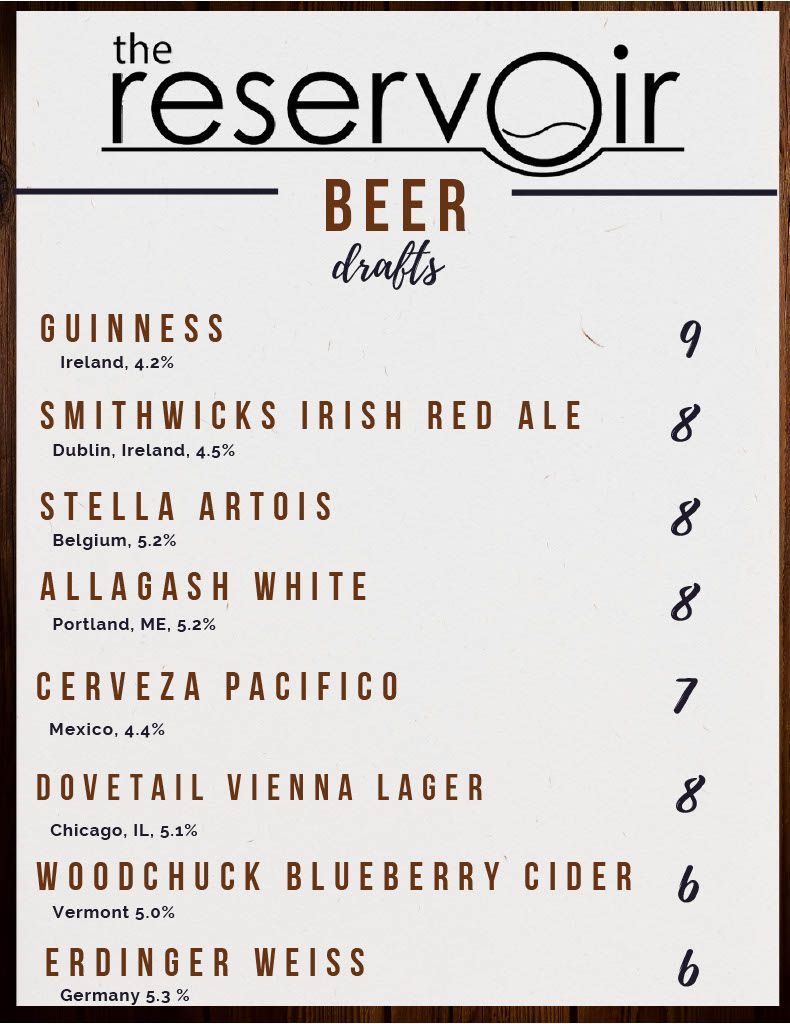 The Reservoir Menu page 4