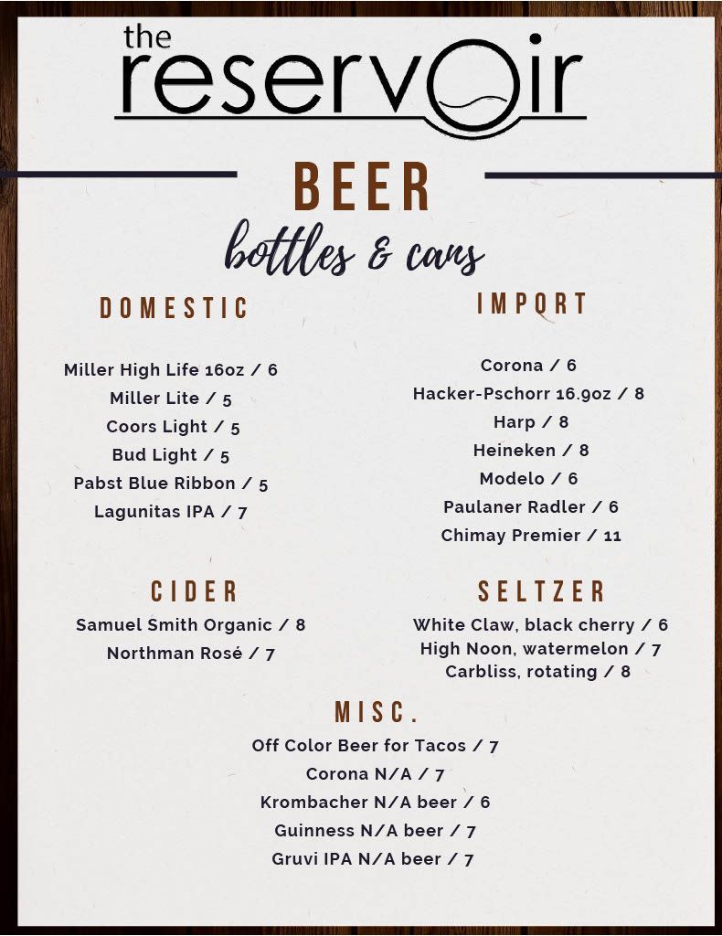 The Reservoir Menu page 5
