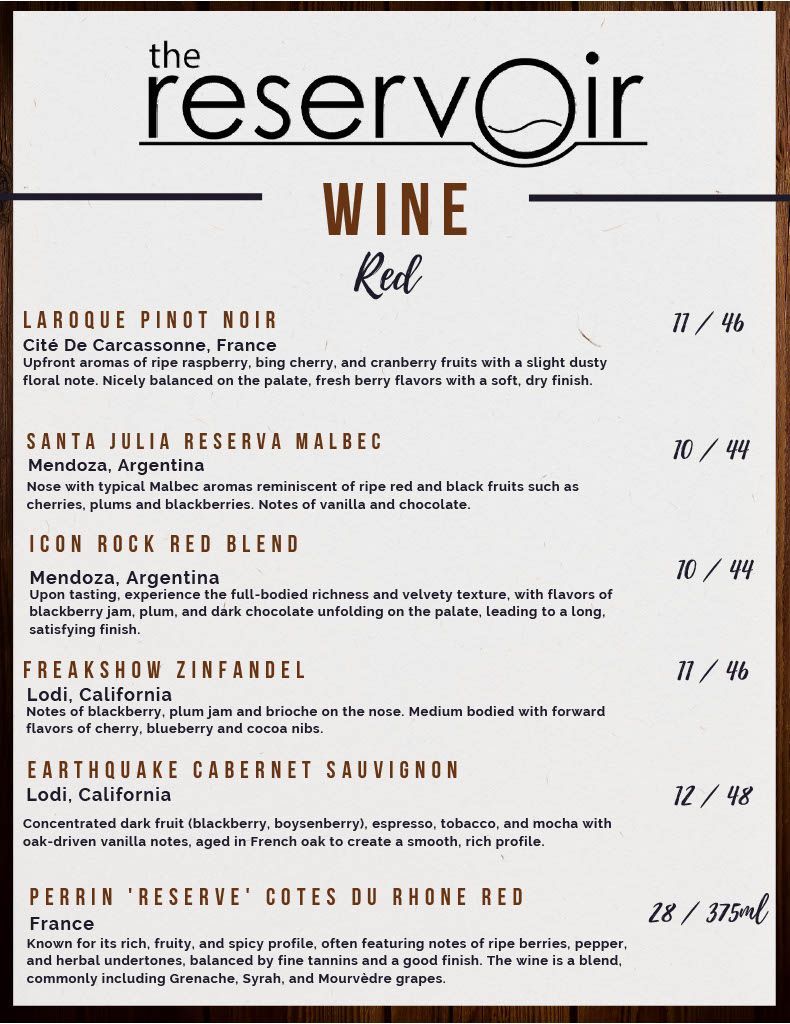 The Reservoir Menu page 7