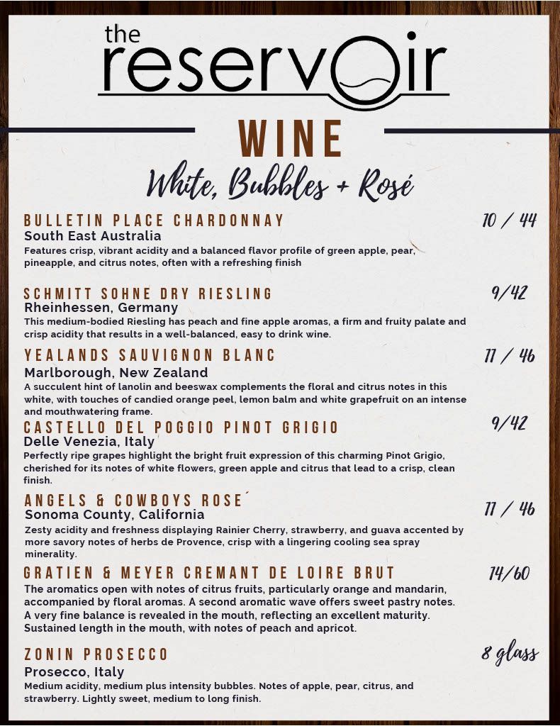 The Reservoir Menu page 8