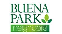 Buena Park Neighbors logo in green with leaf icon on white background