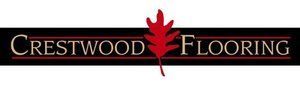 Crestwood Flooring logo with a red oak leaf over the company name in a black and brown rectangle.