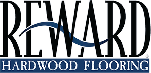 Reward Hardwood Flooring logo. Black text with a dark blue wavy line.