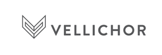 Logo for Vellichor, with a geometric chevron icon and text in gray.
