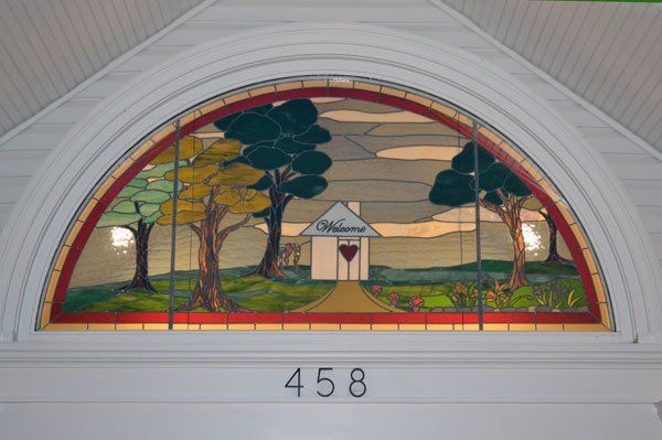 Friendship Home building glass art work