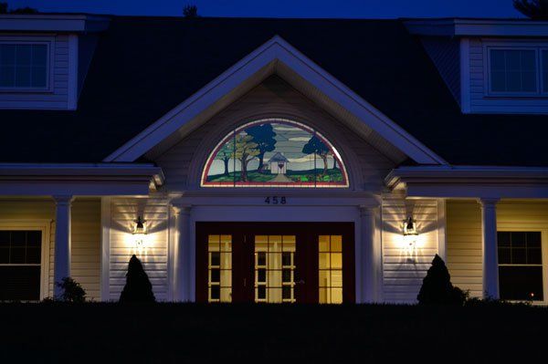 Friendship Home building glass art work