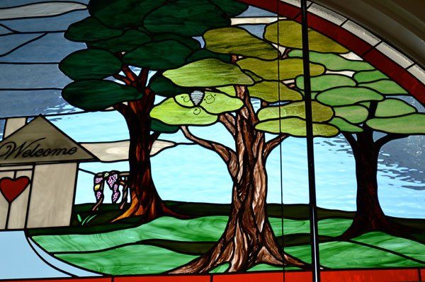 Friendship Home building glass art work