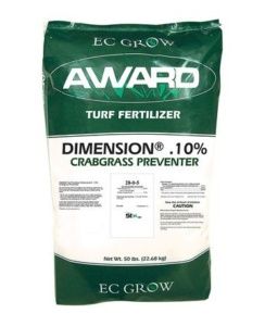 A bag of award turf fertilizer dimension 10 % crabgrass preventer