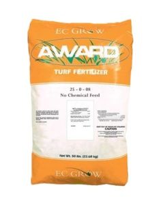 A bag of award turf fertilizer on a white background