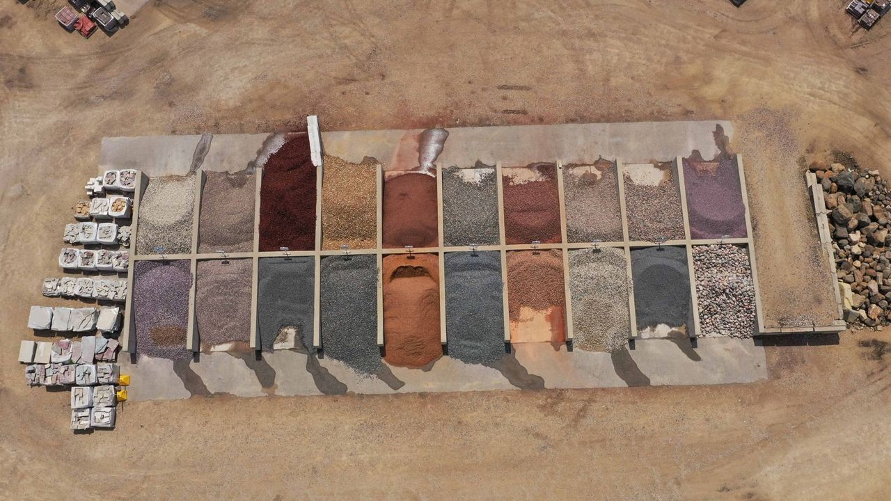 An aerial view of a pile of gravel and rocks