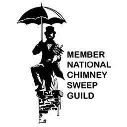Chimney sweep with umbrella, tools, and top hat; member National Chimney Sweep Guild.