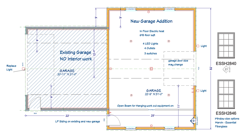 A floor plan of a new garage addition