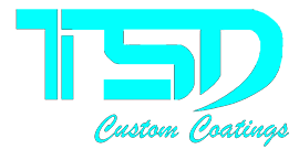 Turquoise "TSD" logo with curved "D" and "Custom Coatings" text.
