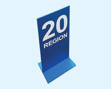 Blue sign with white text. Shows the number