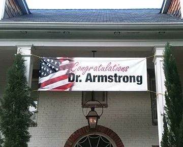 Banner with American flag and 