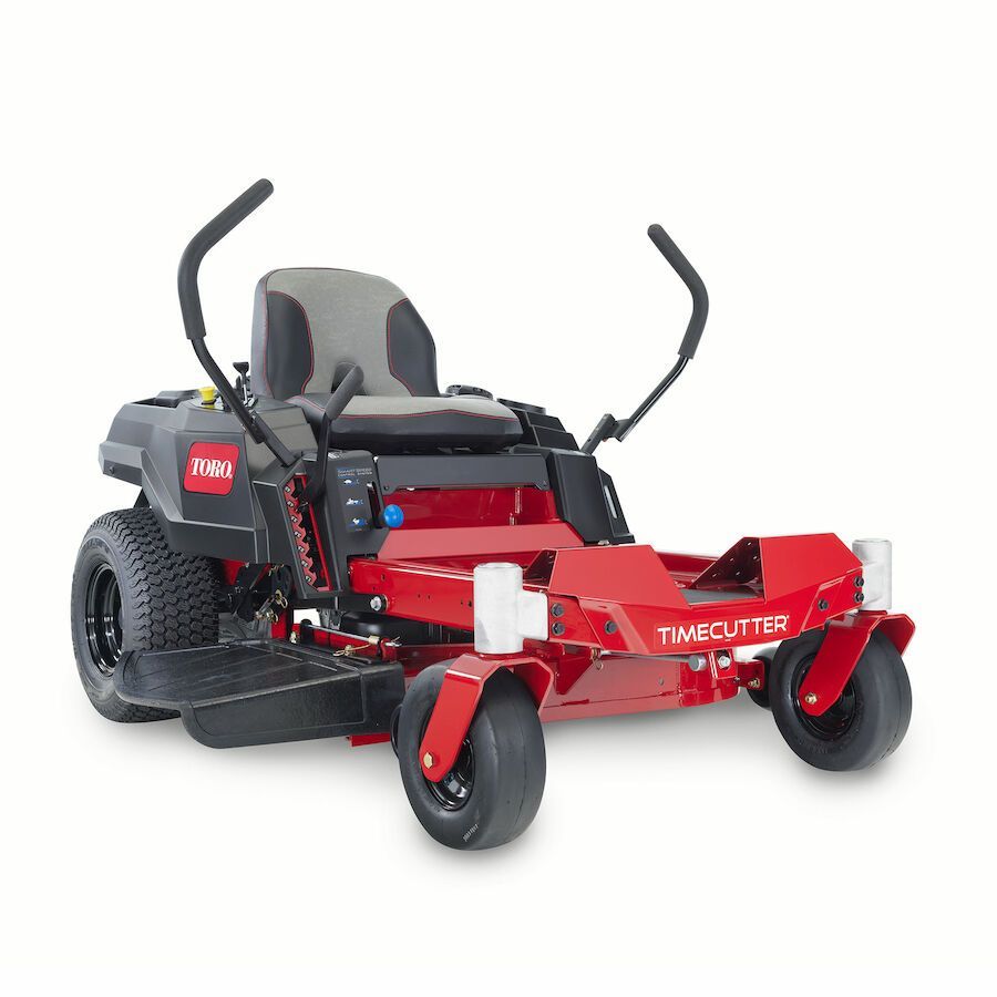 a red and black Toro Zero turn lawn mower