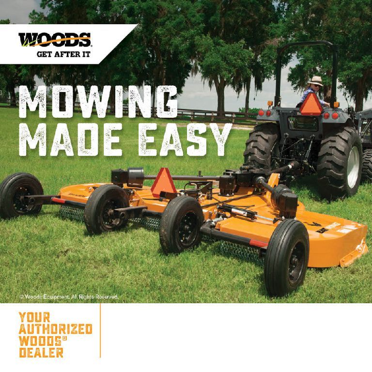 An advertisement for Mowing Made Easy by Woods