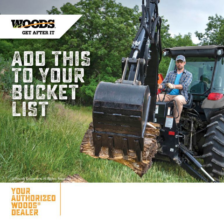 A man is sitting on a tractor with a bucket that says Add This To Your Bucket List