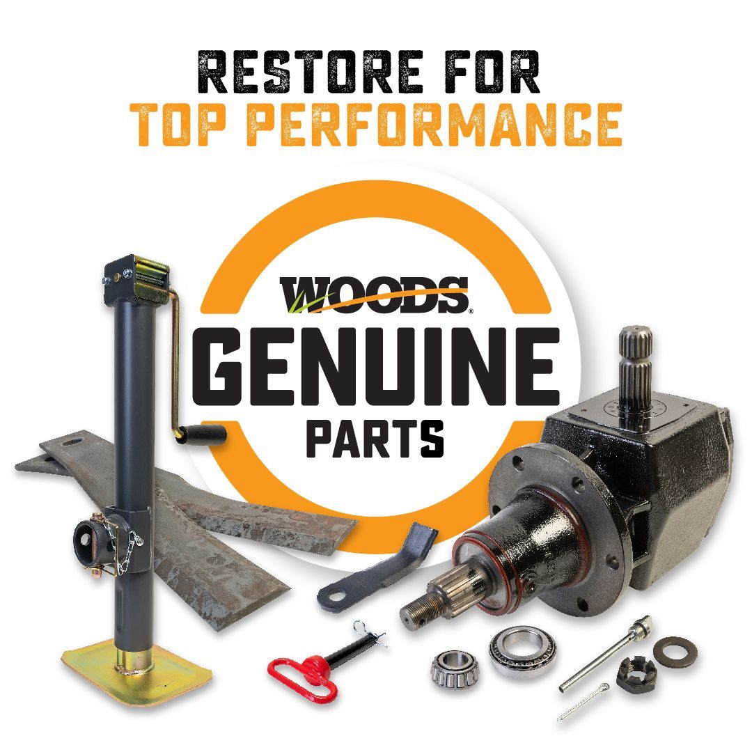 An ad for Woods genuine parts shows a variety of parts