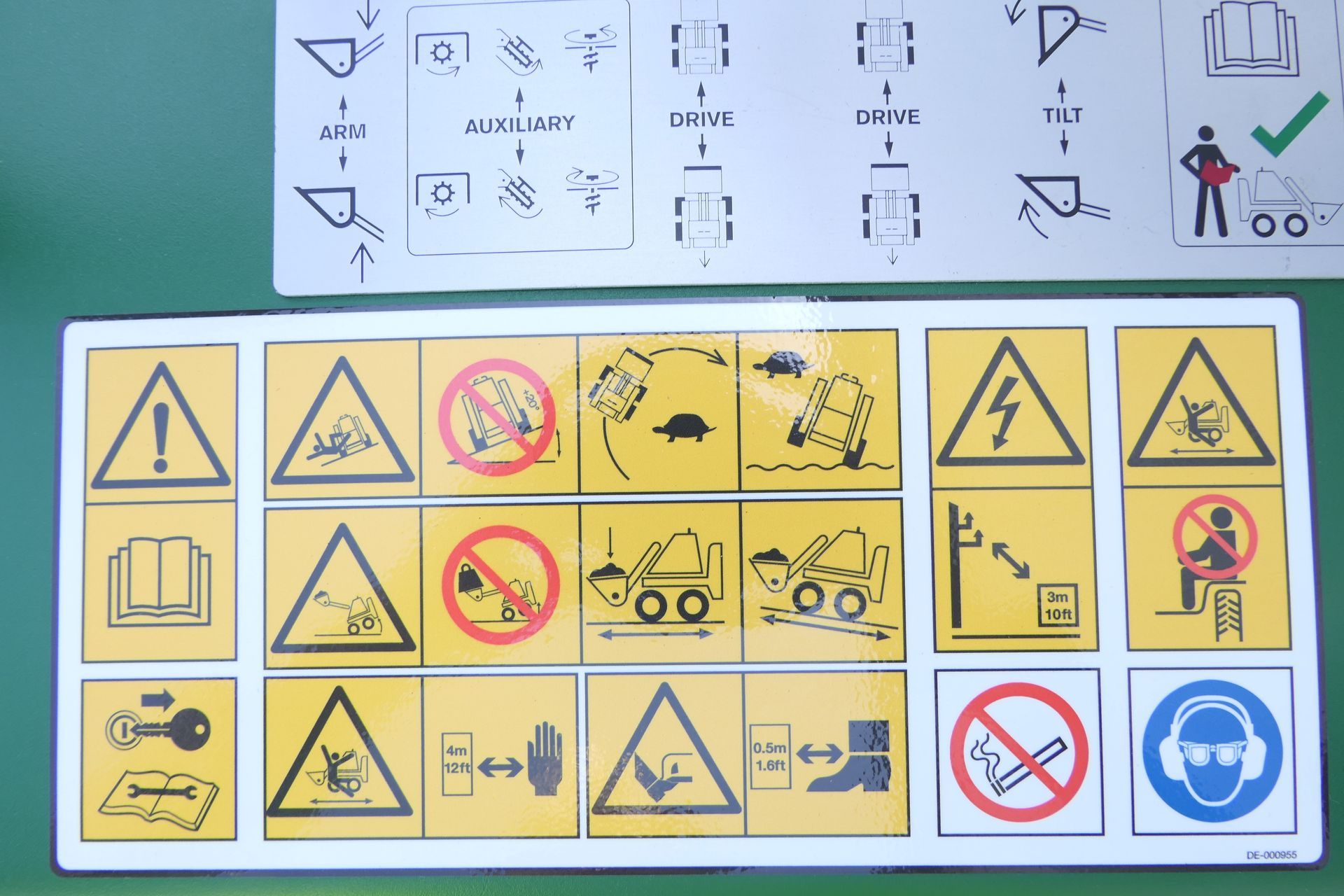 A bunch of warning signs on a green background