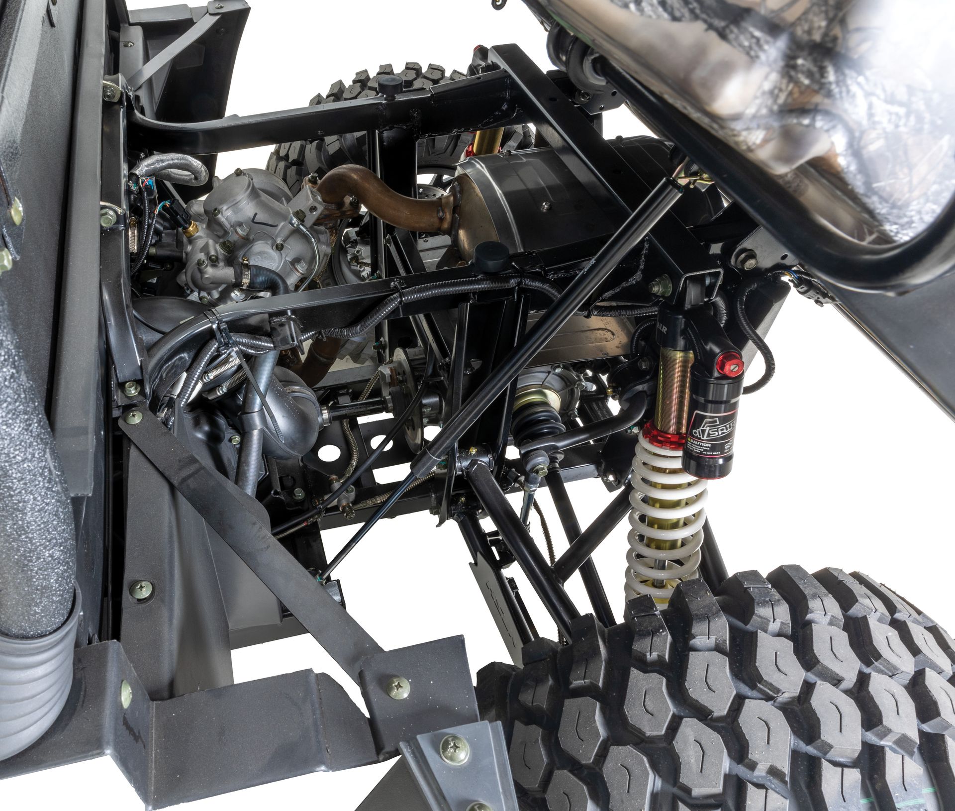 A close up of the engine of a vehicle