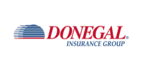 Logo for Donegal Insurance Group with blue striped icon and red text.