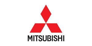 Mitsubishi logo with red three-diamond emblem above black wordmark on a white background