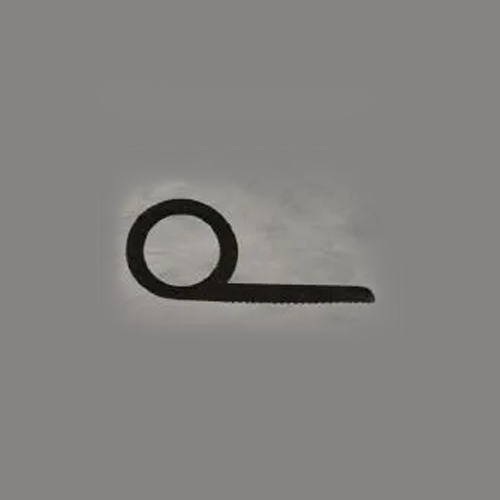 Black key silhouette with a round handle and long toothed blade on a gray background
