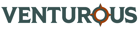 a logo for ventureous is shown on a white background .
