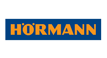 HÖrmann logo: orange text on a dark blue rectangular background.