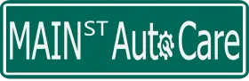 Green sign reading &ldquo;Main St Auto Care&rdquo; in white text with a gear in the word &ldquo;Auto.&rdquo;