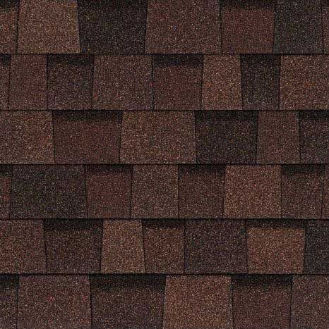 Brown asphalt roof shingles.