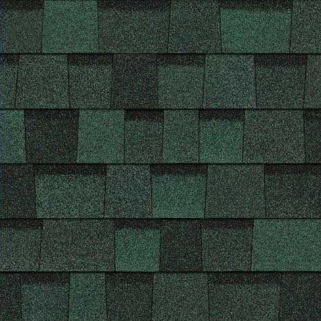 Green asphalt roof shingles.