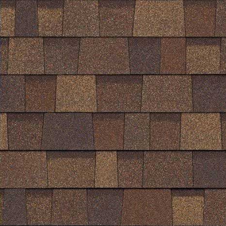 Brown asphalt roof shingles.