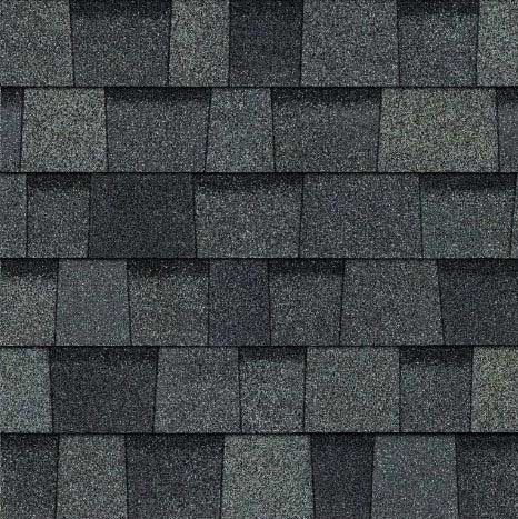 Dark gray asphalt shingles in a repeating pattern.