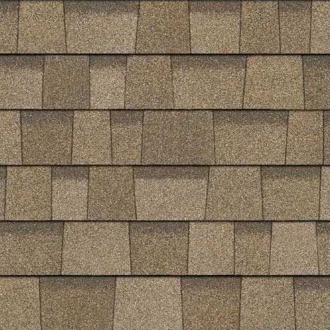 Brown asphalt roof shingles.