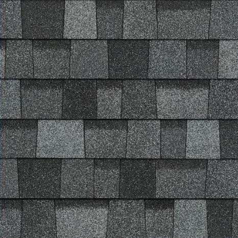 Gray asphalt roof shingles in a repeating rectangular pattern.