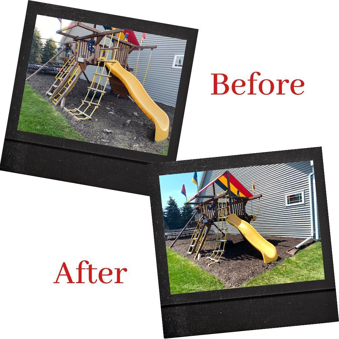 A before and after picture of a playground