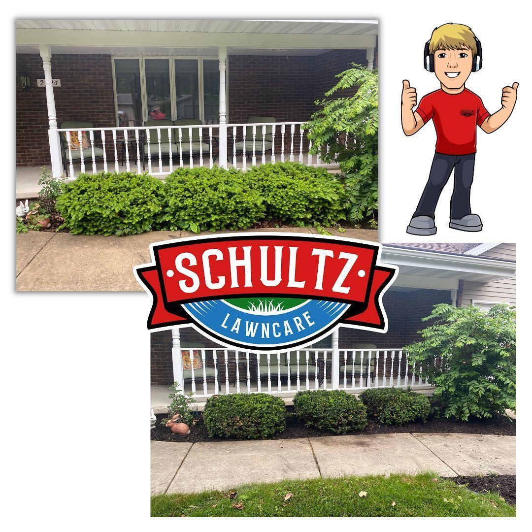 A picture of a house with a schultz logo on it