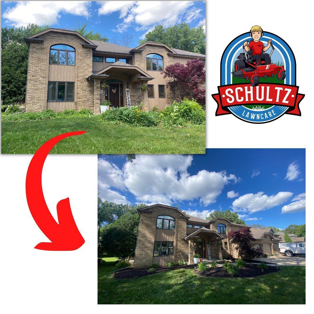 A picture of a house before and after being painted by schultz