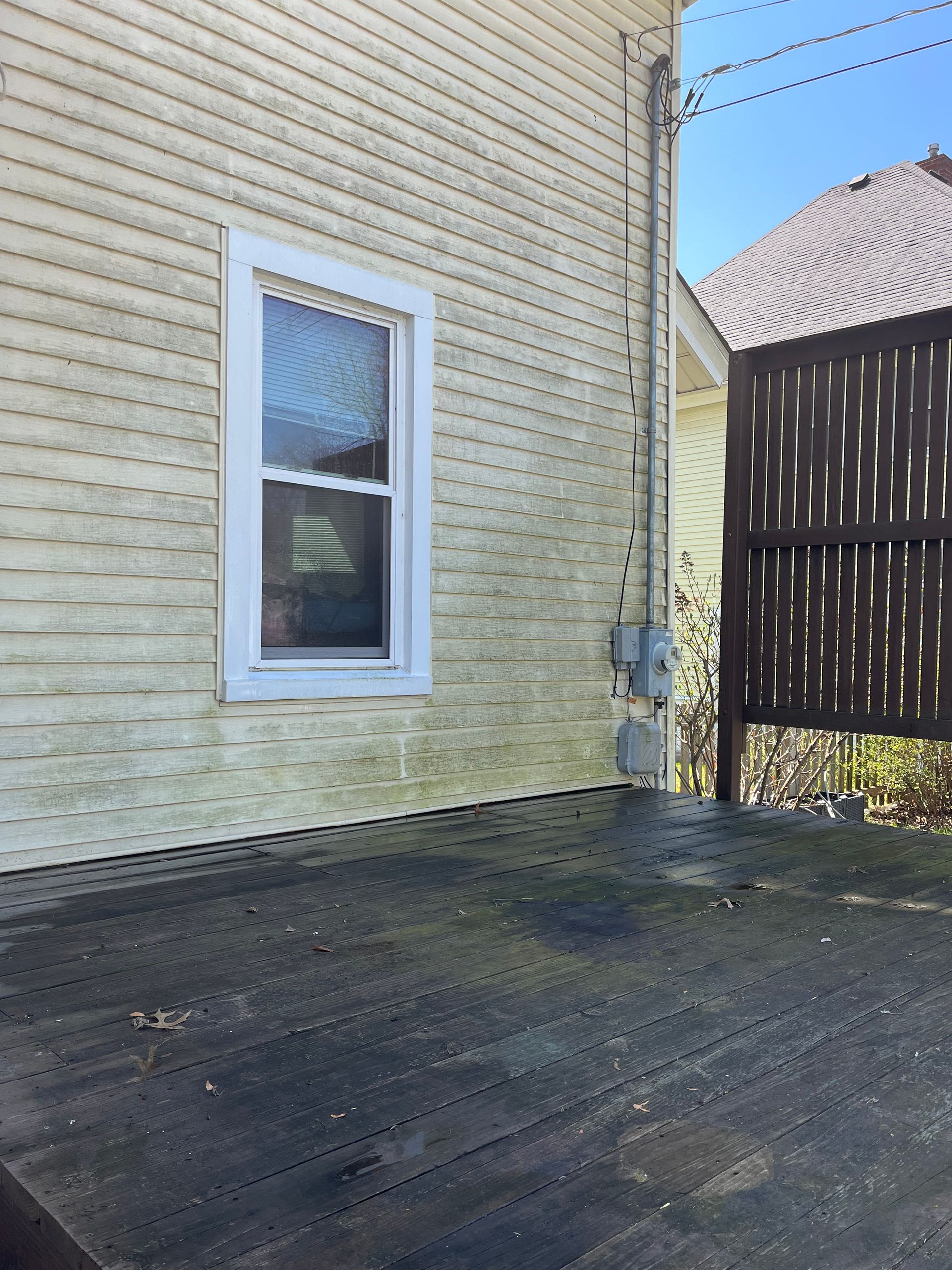 wooden deck and siding power wash - before