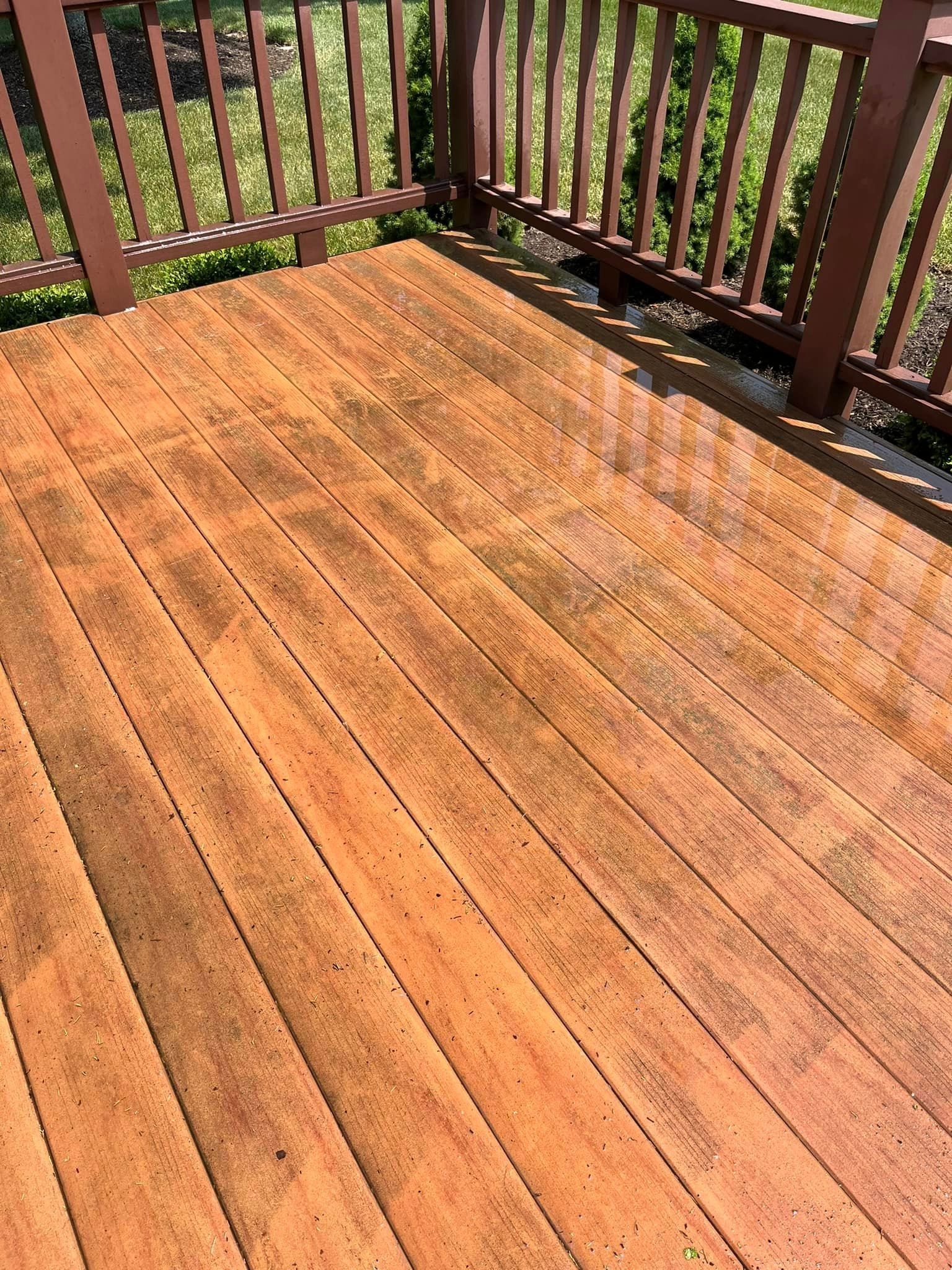 wooden deck power wash - before
