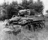 American M5A1 Stuart light tank fitted with the Hedgehog for crossing the Normandy hedgerows