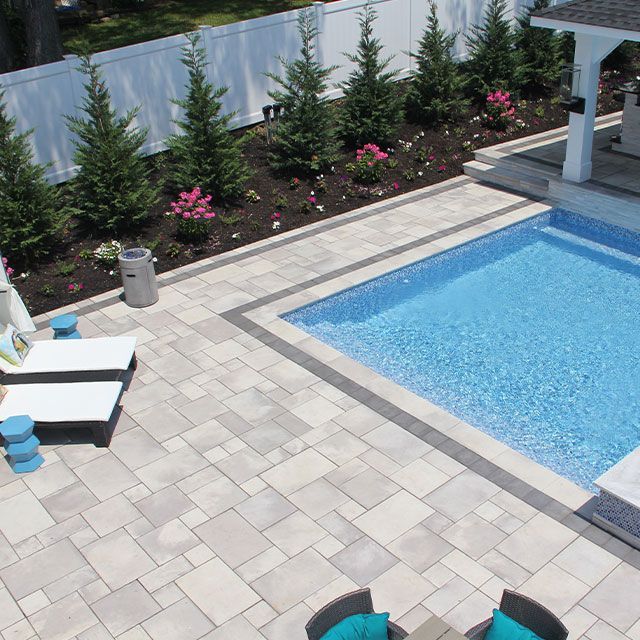 An aerial view of a large swimming pool