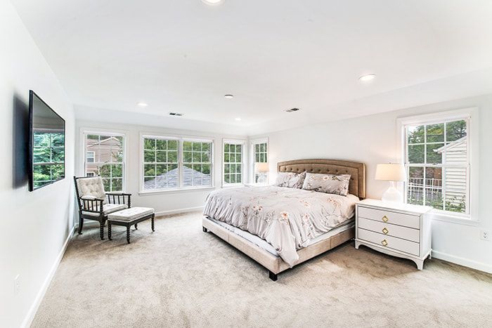 There is a large bed in the middle of the room.