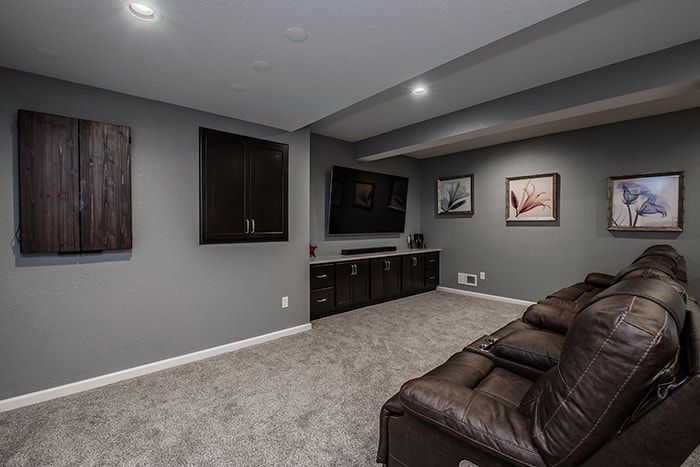 There is a couch in the middle of the room.